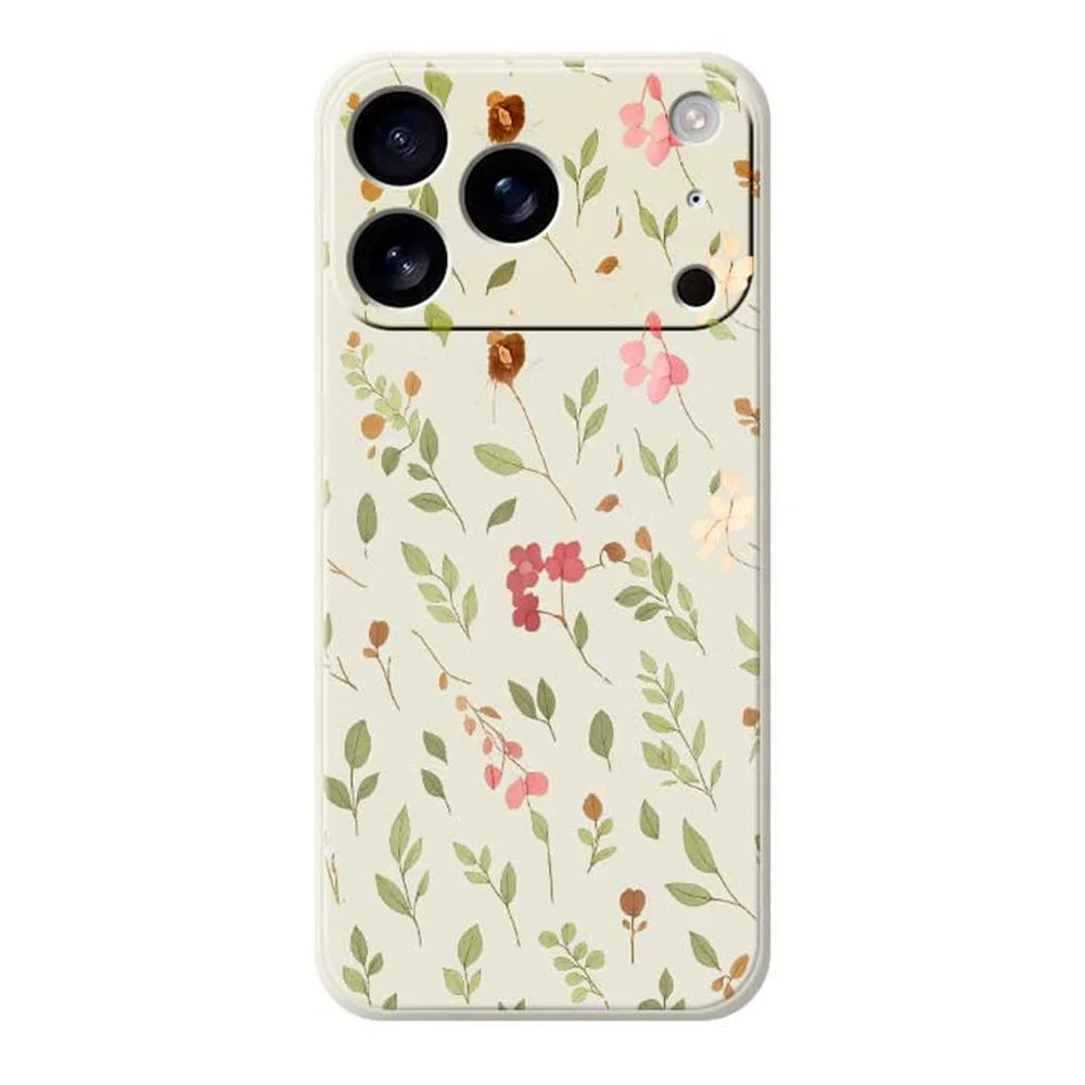 For iPhone 18 Pro Max / 17 Pro Max Case Small Flower Leaves Pattern Printing Straight Edge TPU Phone Back Cover - Beige - 1