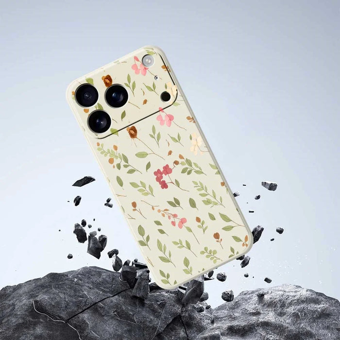 For iPhone 18 Pro Max / 17 Pro Max Case Small Flower Leaves Pattern Printing Straight Edge TPU Phone Back Cover - Beige - 7