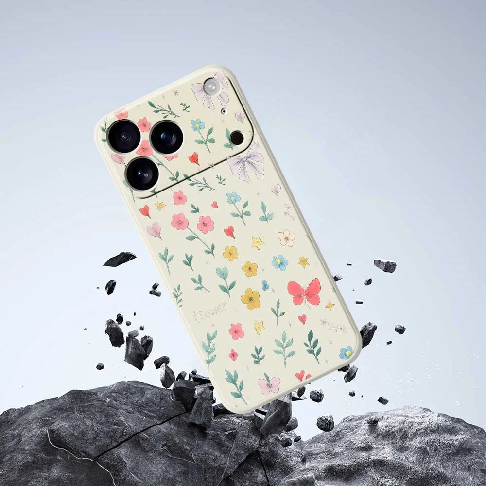 For iPhone 18 Pro Max / 17 Pro Max Case Floral Bow Pattern Printing Straight Edge TPU Phone Back Cover - Beige - 7