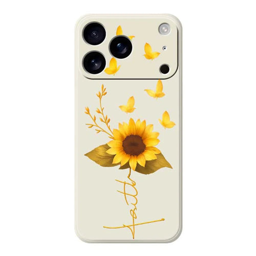 For iPhone 18 Pro Max / 17 Pro Max Case Golden Butterfly Sunflower Pattern Printing Straight Edge TPU Phone Back Cover - Beige - 1