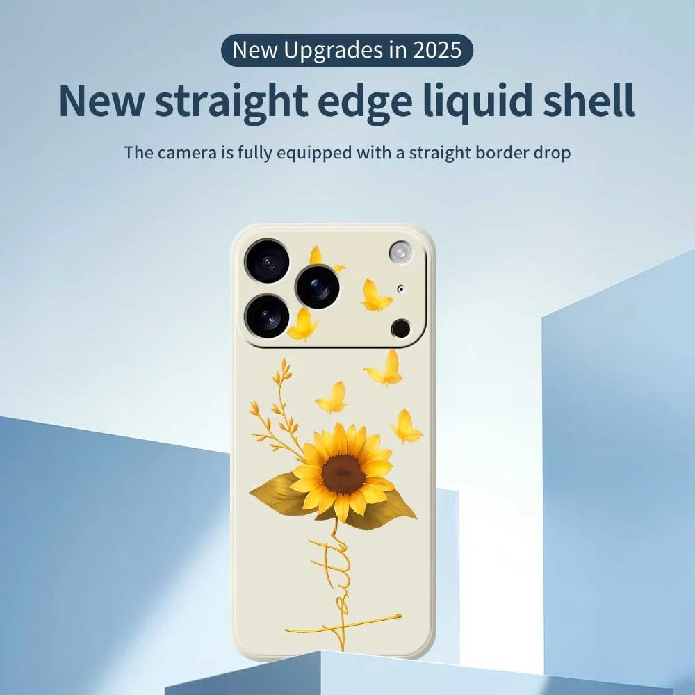 For iPhone 18 Pro Max / 17 Pro Max Case Golden Butterfly Sunflower Pattern Printing Straight Edge TPU Phone Back Cover - Beige - 3