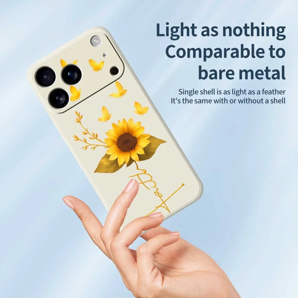 For iPhone 18 Pro Max / 17 Pro Max Case Golden Butterfly Sunflower Pattern Printing Straight Edge TPU Phone Back Cover - Beige - 4
