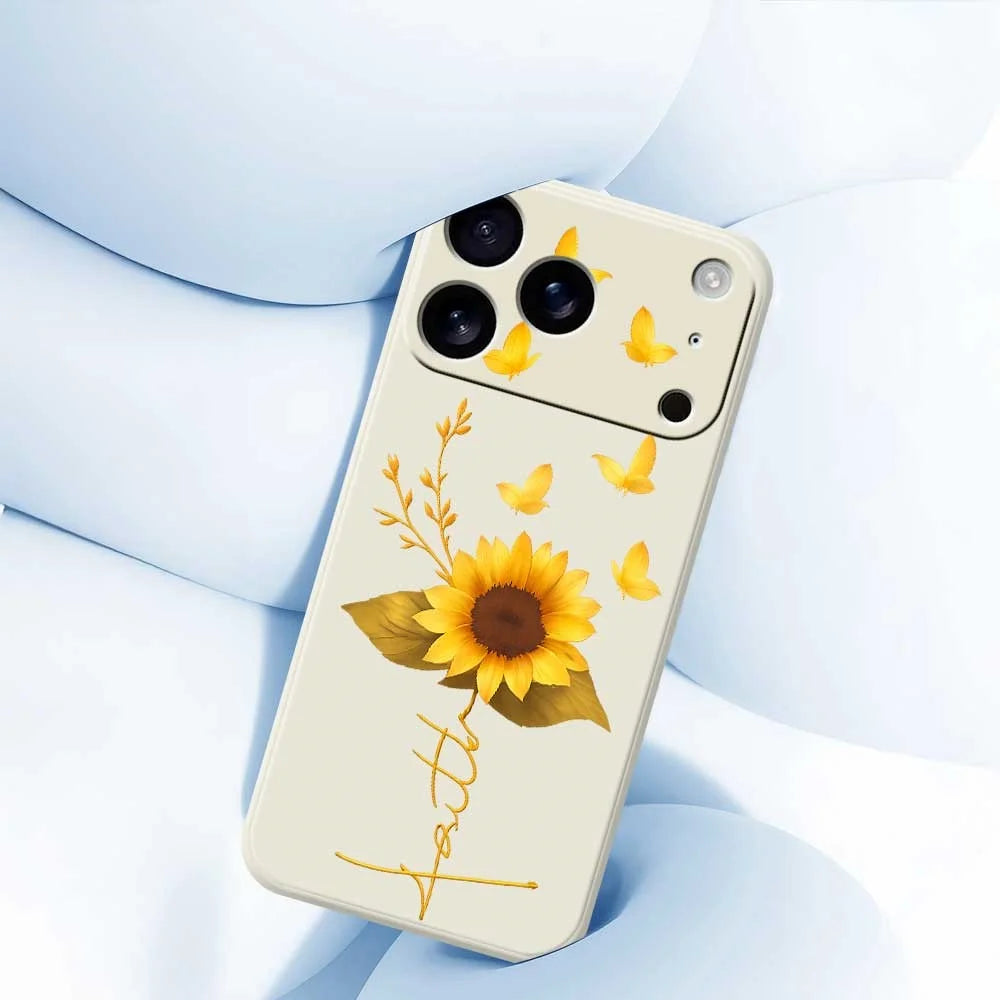 For iPhone 18 Pro Max / 17 Pro Max Case Golden Butterfly Sunflower Pattern Printing Straight Edge TPU Phone Back Cover - Beige - 5