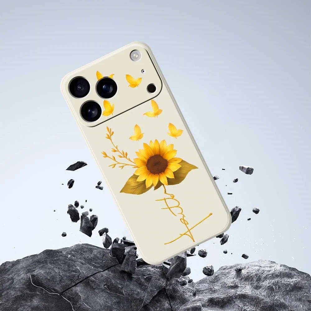 For iPhone 18 Pro Max / 17 Pro Max Case Golden Butterfly Sunflower Pattern Printing Straight Edge TPU Phone Back Cover - Beige - 7