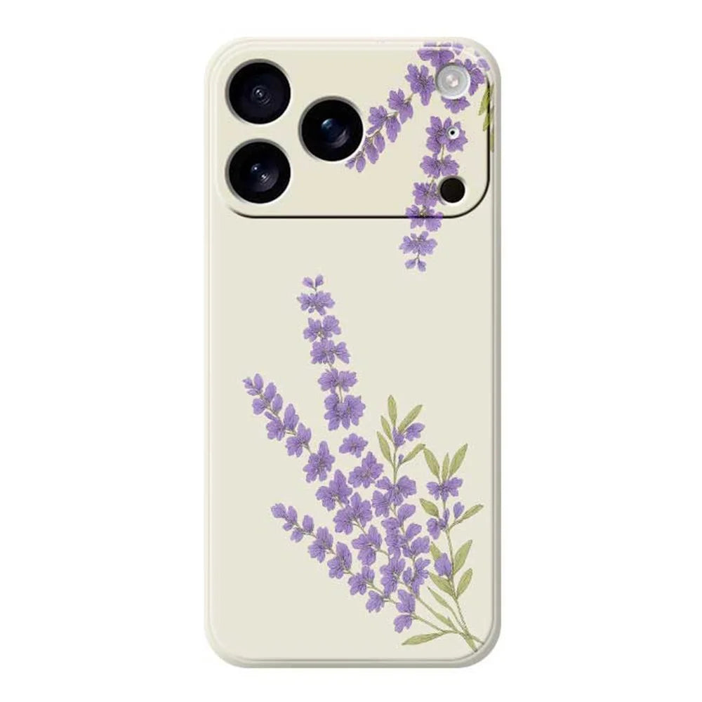 For iPhone 18 Pro Max / 17 Pro Max Case Lavender Pattern Printing Straight Edge TPU Phone Back Cover - Beige - 1