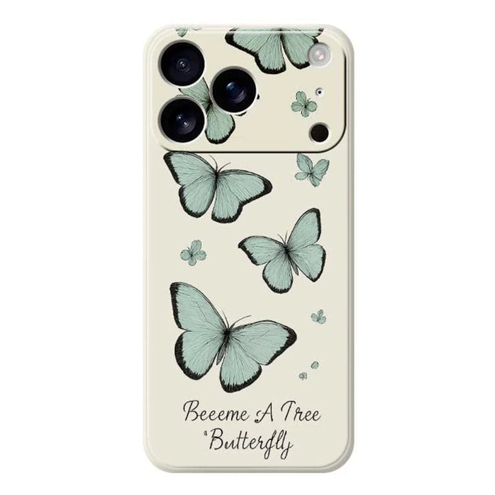 For iPhone 18 Pro Max / 17 Pro Max Case Green Butterfly Pattern Printing Straight Edge TPU Phone Back Cover - Beige - 1