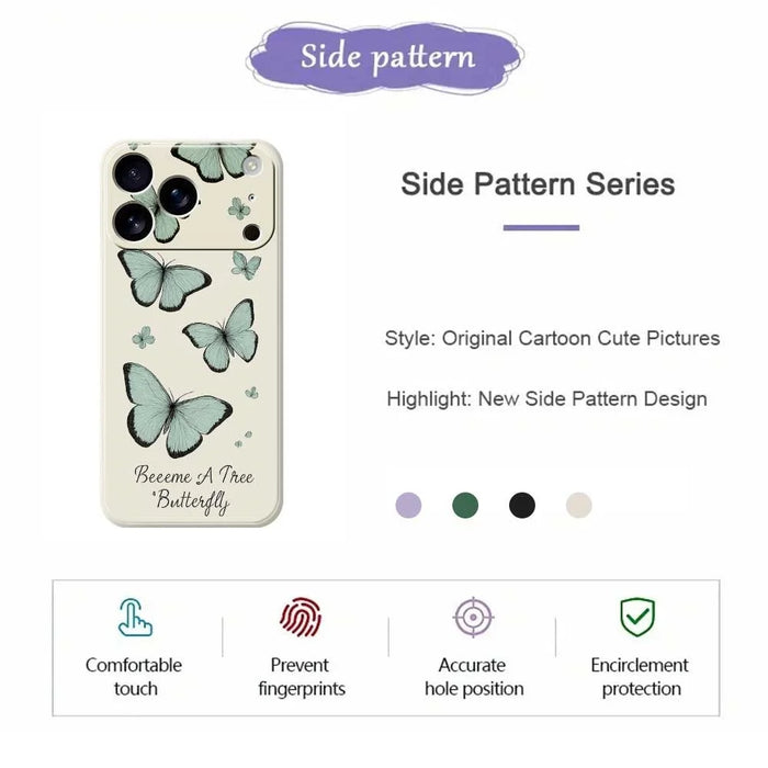 For iPhone 18 Pro Max / 17 Pro Max Case Green Butterfly Pattern Printing Straight Edge TPU Phone Back Cover - Beige - 2