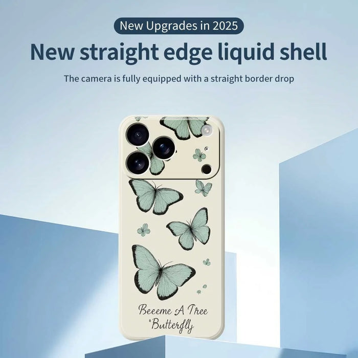 For iPhone 18 Pro Max / 17 Pro Max Case Green Butterfly Pattern Printing Straight Edge TPU Phone Back Cover - Beige - 3