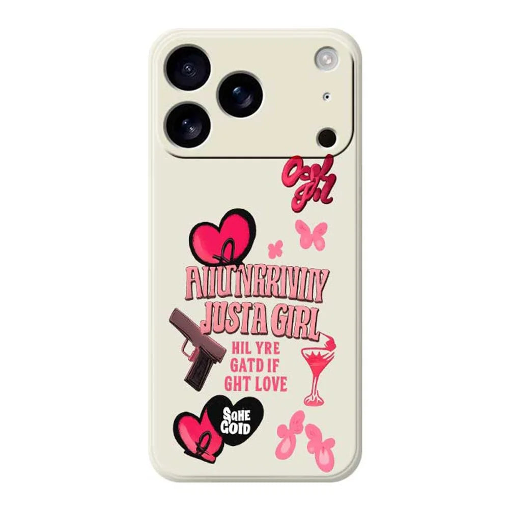 For iPhone 18 Pro Max / 17 Pro Max Case Pink Elements Pattern Printing Straight Edge TPU Phone Back Cover - Beige - 1