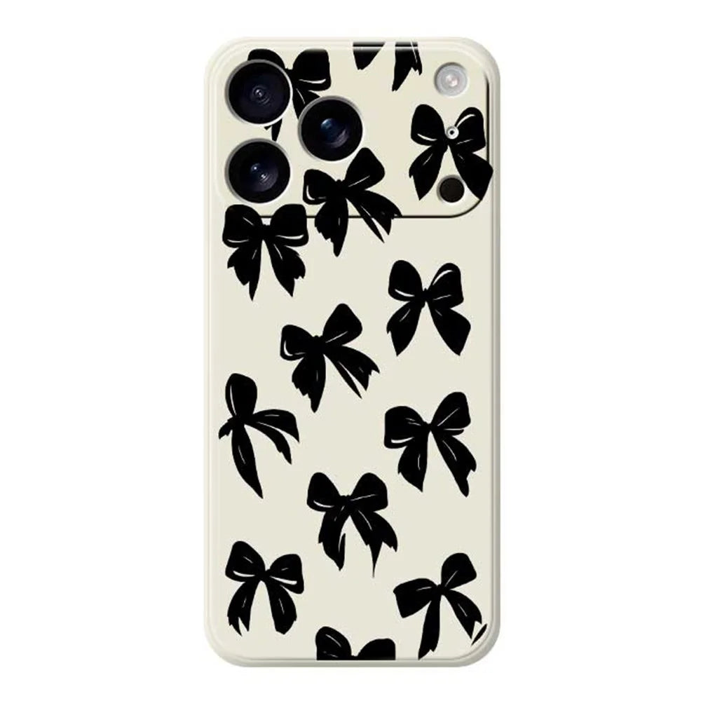 For iPhone 18 Pro Max / 17 Pro Max Case Black Bow Pattern Printing Straight Edge TPU Phone Back Cover - Beige - 1