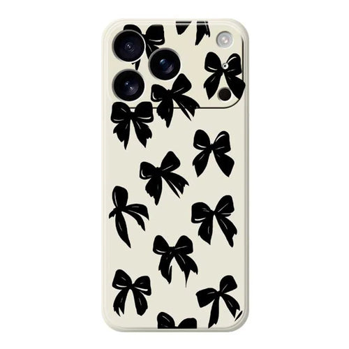 For iPhone 18 Pro Max / 17 Pro Max Case Black Bow Pattern Printing Straight Edge TPU Phone Back Cover - Beige - 1