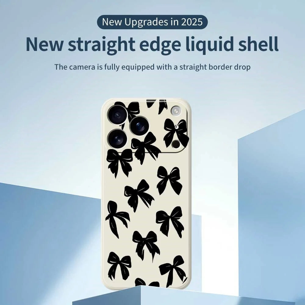 For iPhone 18 Pro Max / 17 Pro Max Case Black Bow Pattern Printing Straight Edge TPU Phone Back Cover - Beige - 3