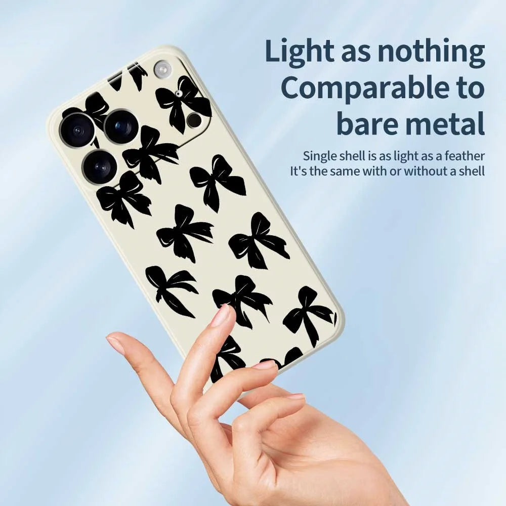 For iPhone 18 Pro Max / 17 Pro Max Case Black Bow Pattern Printing Straight Edge TPU Phone Back Cover - Beige - 4