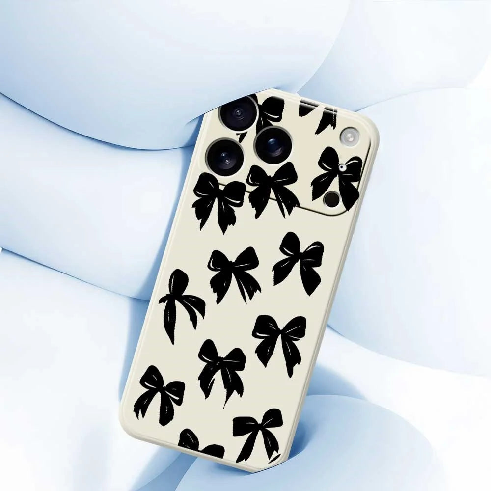 For iPhone 18 Pro Max / 17 Pro Max Case Black Bow Pattern Printing Straight Edge TPU Phone Back Cover - Beige - 5