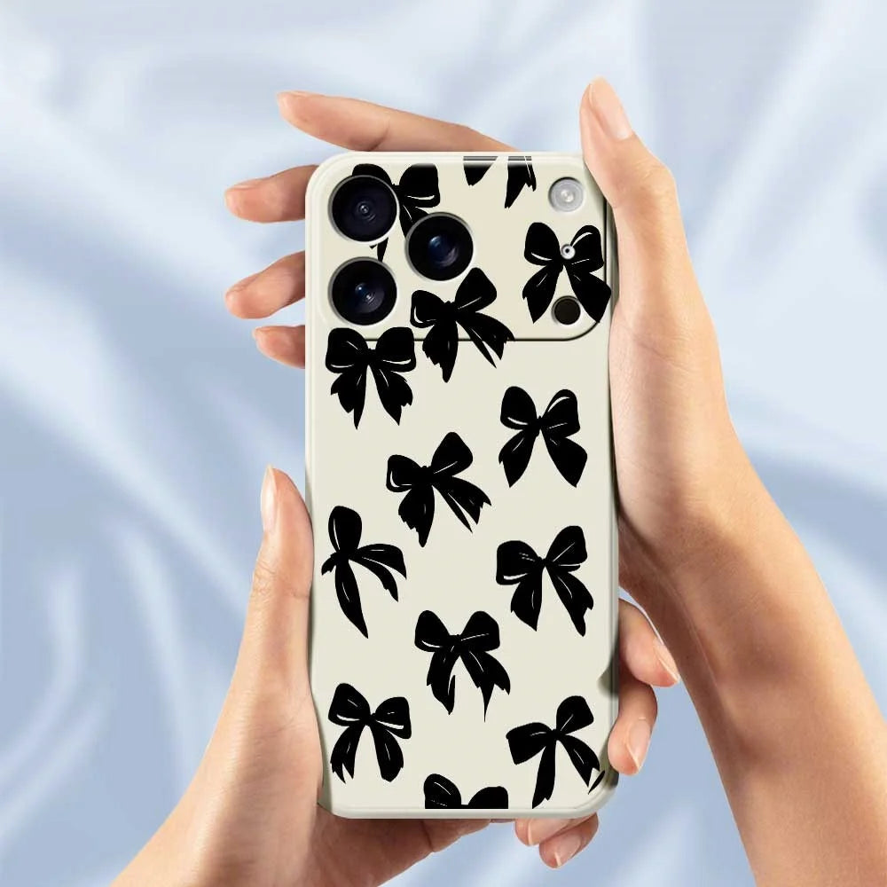 For iPhone 18 Pro Max / 17 Pro Max Case Black Bow Pattern Printing Straight Edge TPU Phone Back Cover - Beige - 6