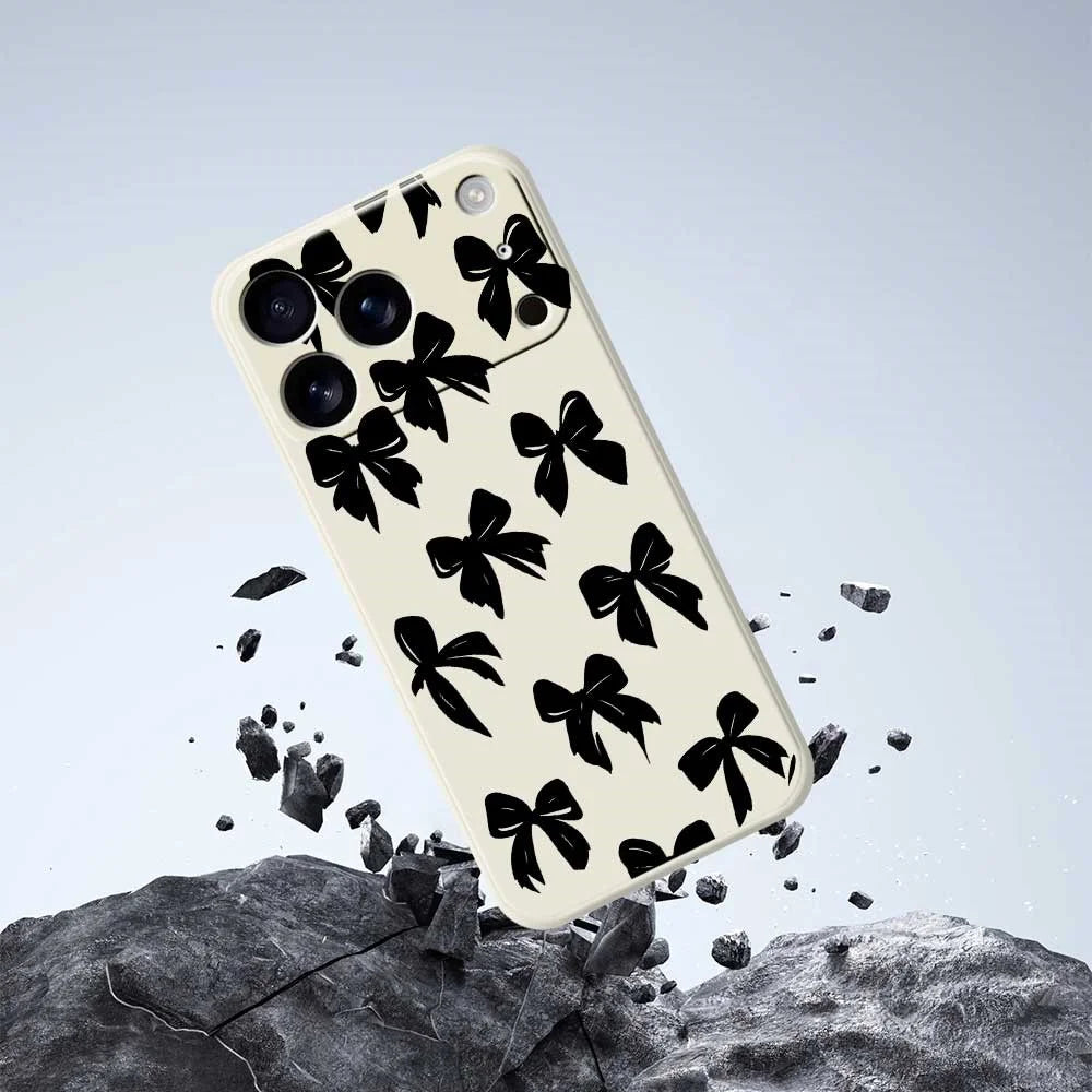 For iPhone 18 Pro Max / 17 Pro Max Case Black Bow Pattern Printing Straight Edge TPU Phone Back Cover - Beige - 7