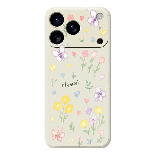 For iPhone 18 Pro Max / 17 Pro Max Case Small Flowers Pattern Printing Straight Edge TPU Phone Back Cover - Beige - 1