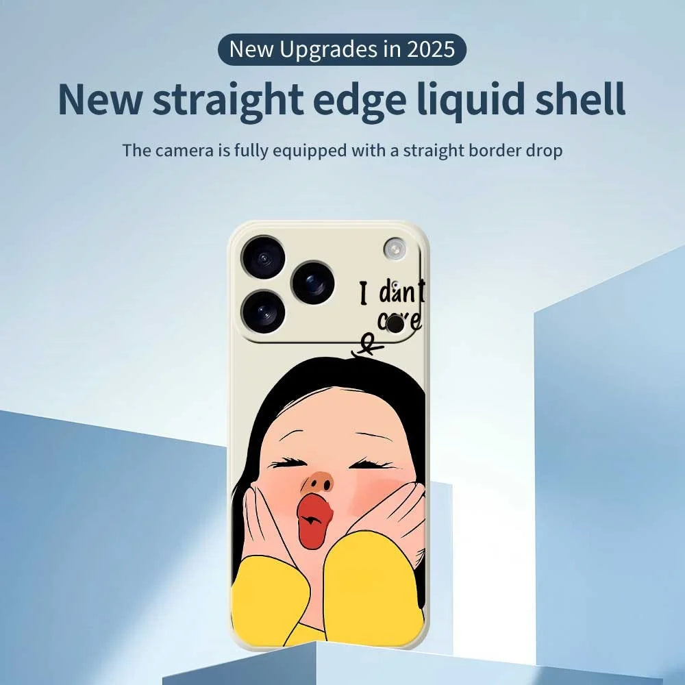For iPhone 18 Pro Max / 17 Pro Max Case Girl Holding Face Pattern Printing Straight Edge TPU Phone Back Cover - Beige - 3