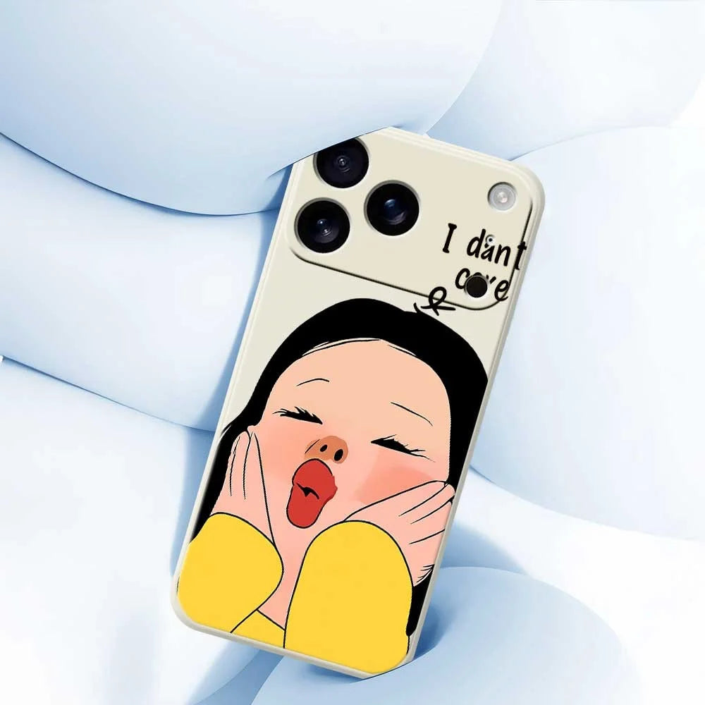 For iPhone 18 Pro Max / 17 Pro Max Case Girl Holding Face Pattern Printing Straight Edge TPU Phone Back Cover - Beige - 5