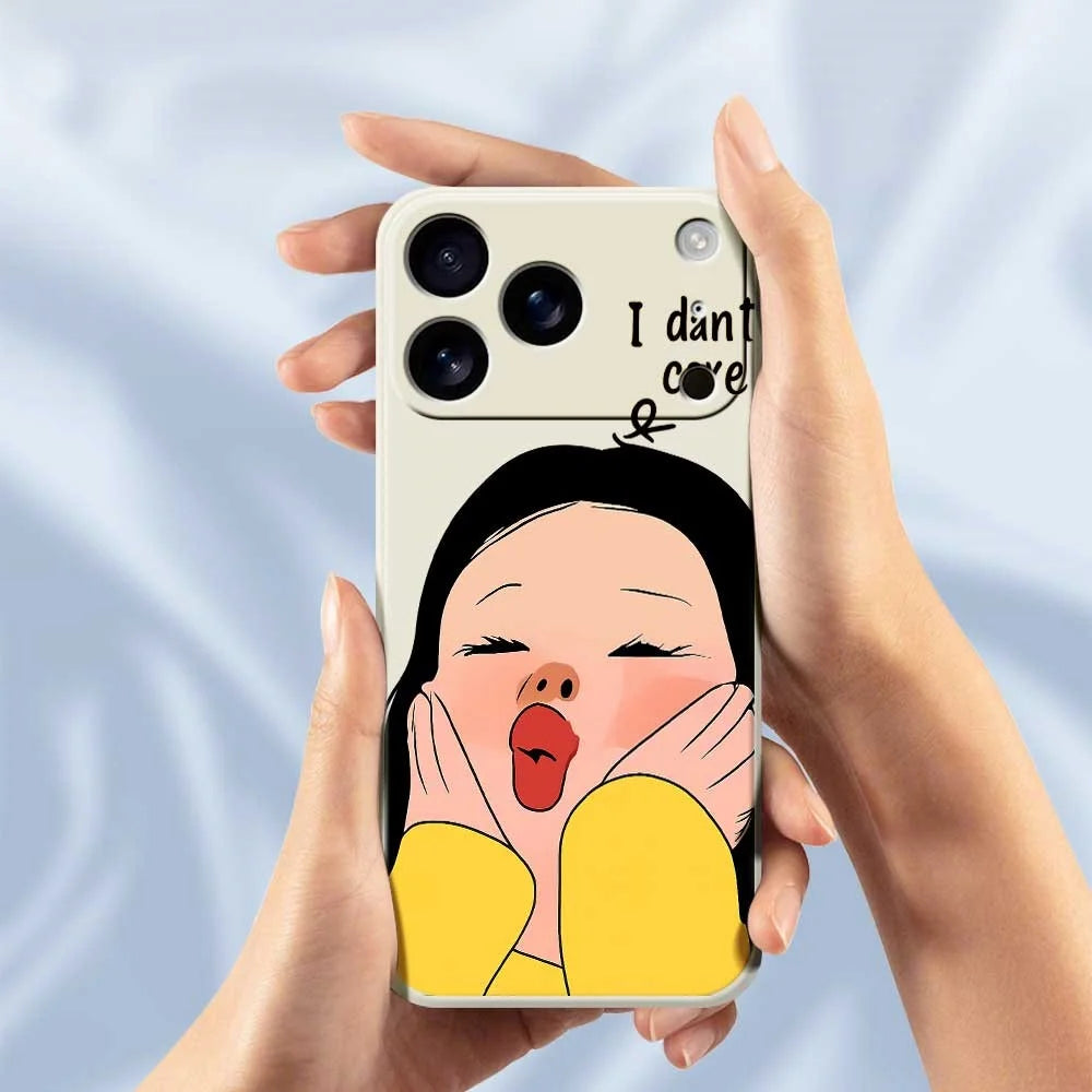 For iPhone 18 Pro Max / 17 Pro Max Case Girl Holding Face Pattern Printing Straight Edge TPU Phone Back Cover - Beige - 6