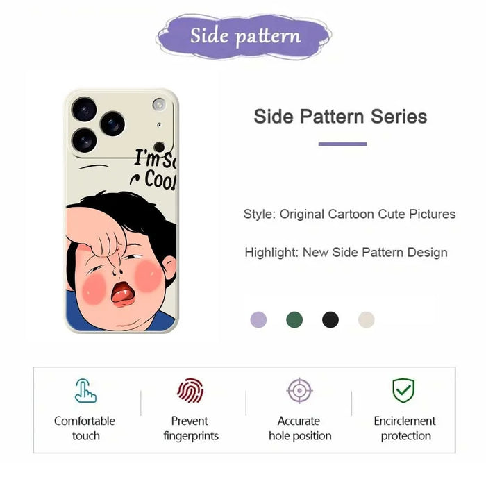For iPhone 18 Pro Max / 17 Pro Max Case Make Faces Kid Pattern Printing Straight Edge TPU Phone Back Cover - Beige - 2