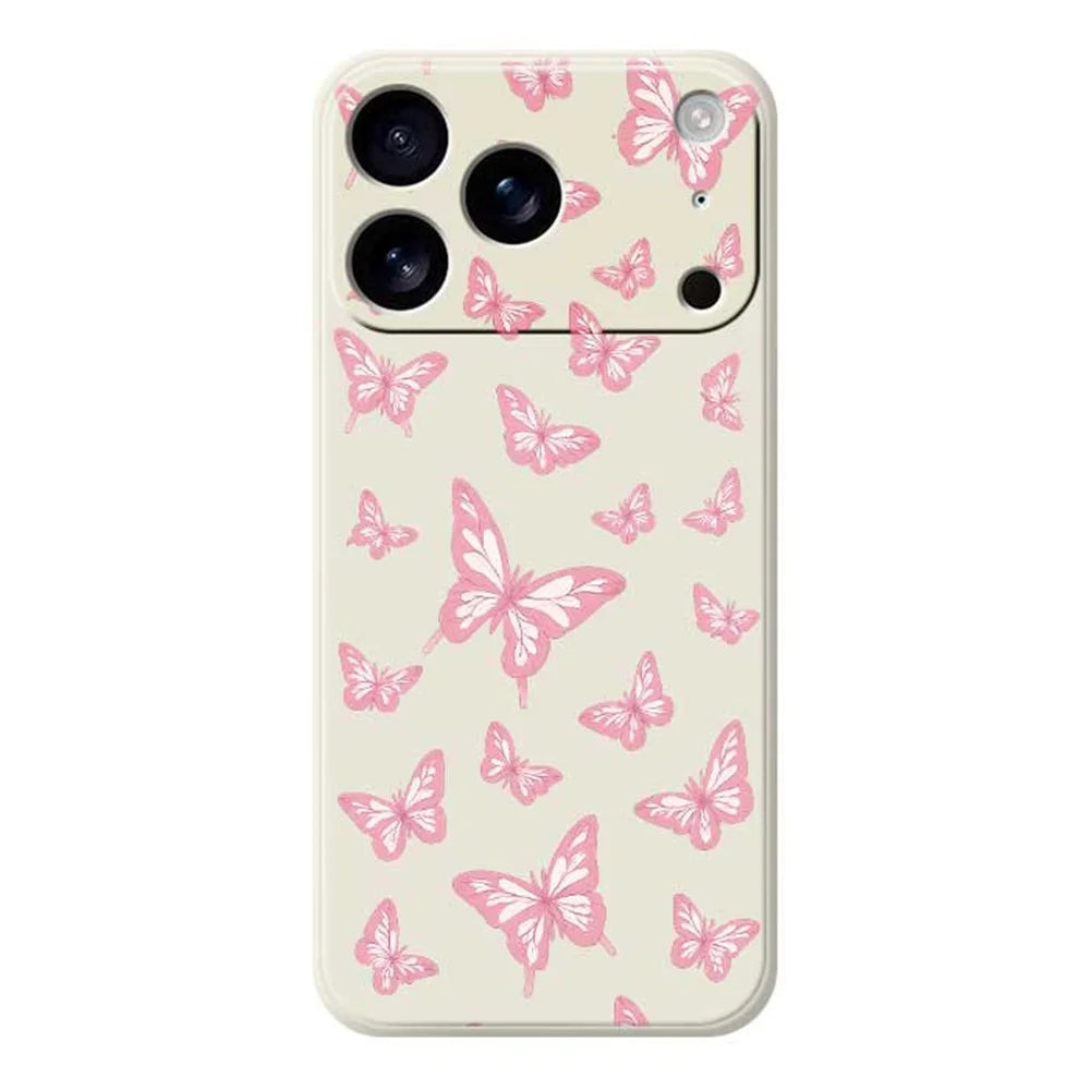 For iPhone 18 Pro Max / 17 Pro Max Case Pink Butterflies Pattern Printing Straight Edge TPU Phone Back Cover - Beige - 1