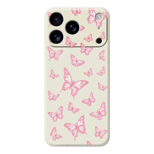 For iPhone 18 Pro Max / 17 Pro Max Case Pink Butterflies Pattern Printing Straight Edge TPU Phone Back Cover - Beige - 1