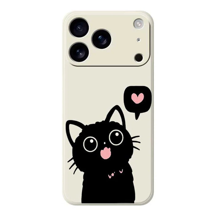 For iPhone 18 Pro Max / 17 Pro Max Case Love Black Cat Pattern Printing Straight Edge TPU Phone Back Cover - Beige - 1