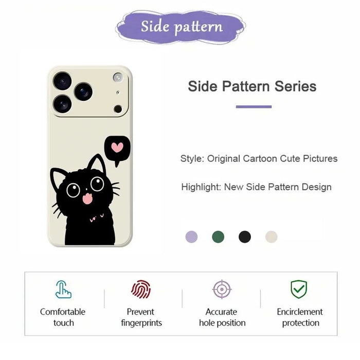 For iPhone 18 Pro Max / 17 Pro Max Case Love Black Cat Pattern Printing Straight Edge TPU Phone Back Cover - Beige - 2