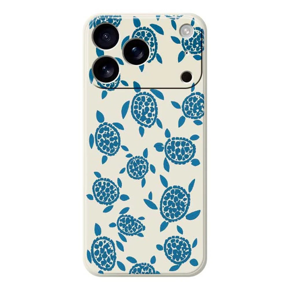 For iPhone 18 Pro Max / 17 Pro Max Case Blue Turtle Pattern Printing Straight Edge TPU Phone Back Cover - Beige - 1