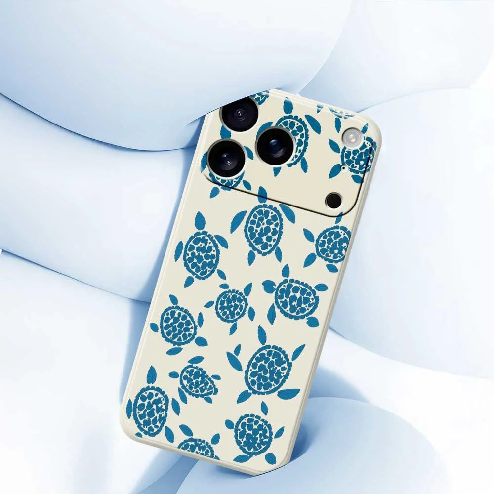 For iPhone 18 Pro Max / 17 Pro Max Case Blue Turtle Pattern Printing Straight Edge TPU Phone Back Cover - Beige - 5