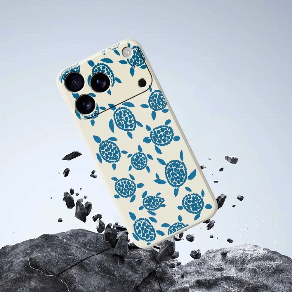 For iPhone 18 Pro Max / 17 Pro Max Case Blue Turtle Pattern Printing Straight Edge TPU Phone Back Cover - Beige - 7