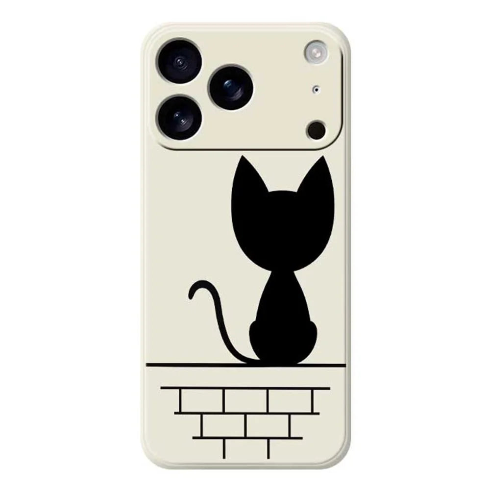 For iPhone 18 Pro Max / 17 Pro Max Case Black Cat on the Wall Pattern Printing Straight Edge TPU Phone Back Cover - Beige - 1
