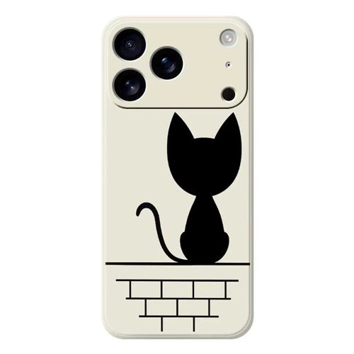 For iPhone 18 Pro Max / 17 Pro Max Case Black Cat on the Wall Pattern Printing Straight Edge TPU Phone Back Cover - Beige - 1