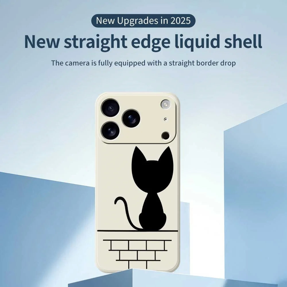 For iPhone 18 Pro Max / 17 Pro Max Case Black Cat on the Wall Pattern Printing Straight Edge TPU Phone Back Cover - Beige - 3