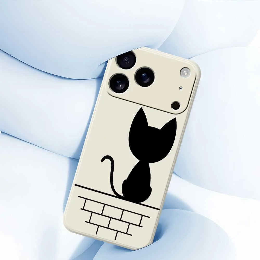 For iPhone 18 Pro Max / 17 Pro Max Case Black Cat on the Wall Pattern Printing Straight Edge TPU Phone Back Cover - Beige - 5