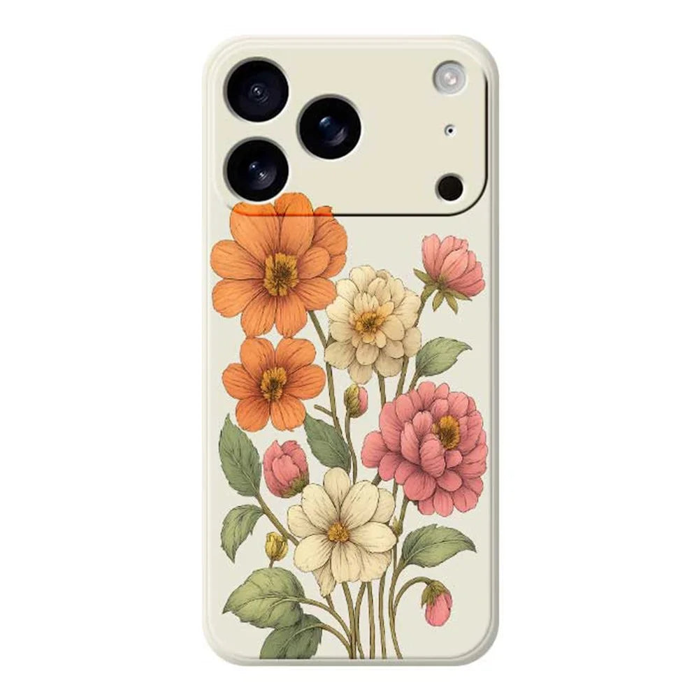 For iPhone 18 Pro Max / 17 Pro Max Case Beautiful Flowers Pattern Printing Straight Edge TPU Phone Back Cover - Beige - 1