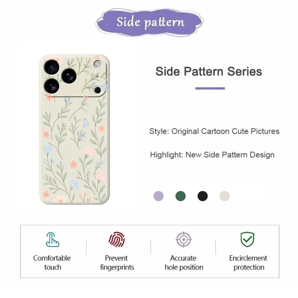For iPhone 18 Pro Max / 17 Pro Max Case Pink Blue Flowers Pattern Printing Straight Edge TPU Phone Back Cover - Beige - 2