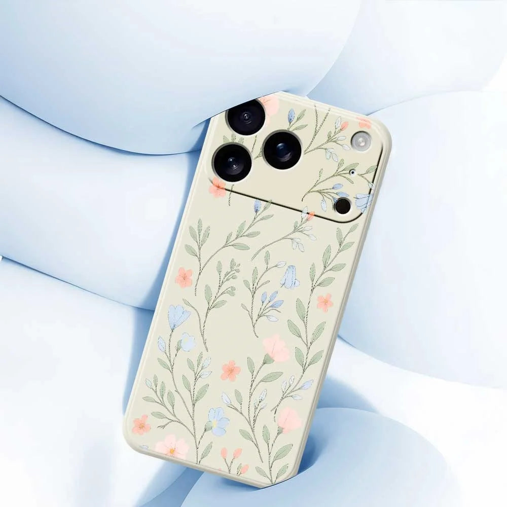 For iPhone 18 Pro Max / 17 Pro Max Case Pink Blue Flowers Pattern Printing Straight Edge TPU Phone Back Cover - Beige - 5