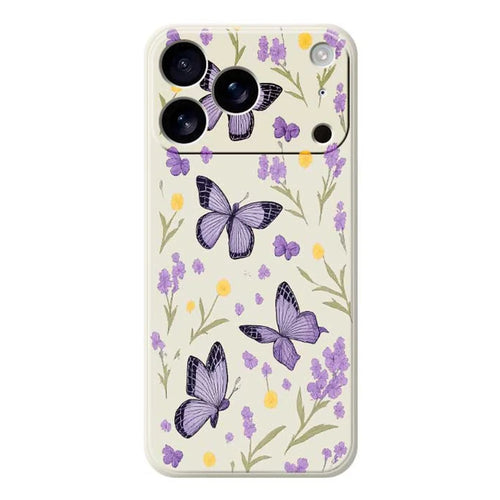 For iPhone 18 Pro Max / 17 Pro Max Case Purple Butterflies Pattern Printing Straight Edge TPU Phone Back Cover - Beige - 1