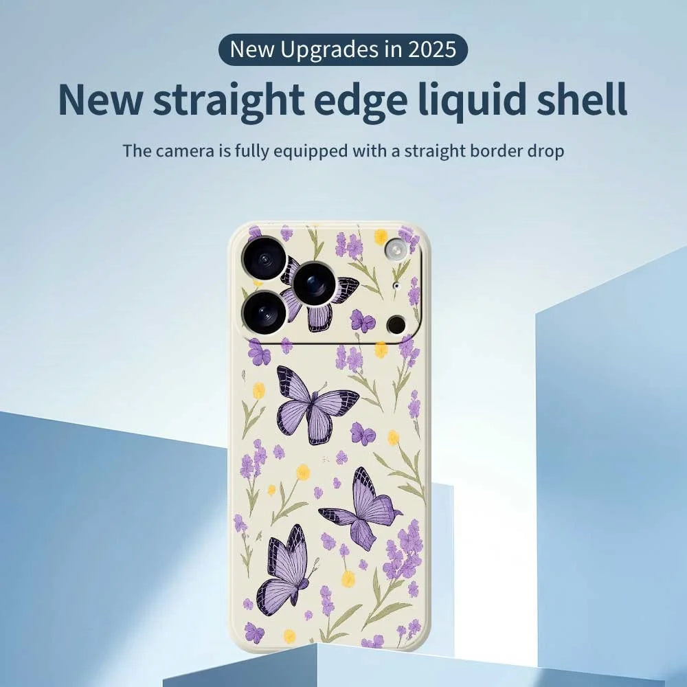For iPhone 18 Pro Max / 17 Pro Max Case Purple Butterflies Pattern Printing Straight Edge TPU Phone Back Cover - Beige - 3