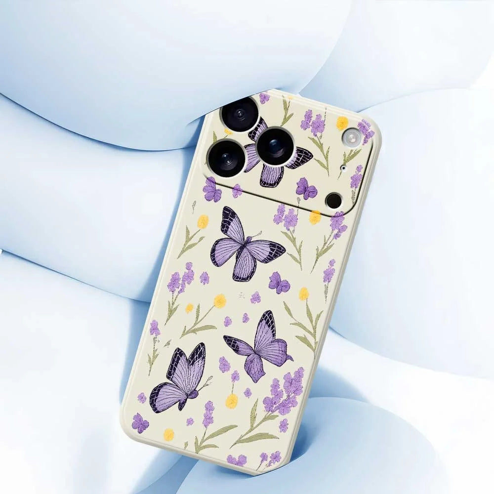 For iPhone 18 Pro Max / 17 Pro Max Case Purple Butterflies Pattern Printing Straight Edge TPU Phone Back Cover - Beige - 5