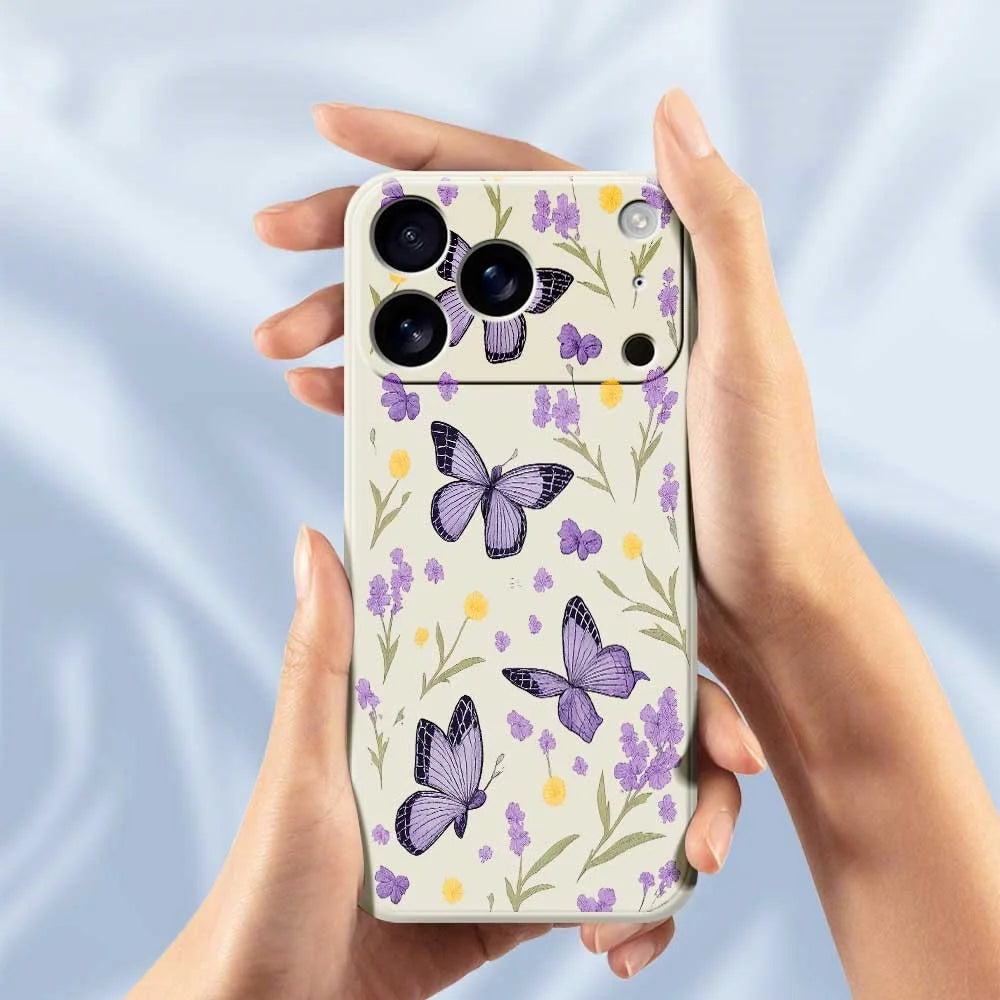 For iPhone 18 Pro Max / 17 Pro Max Case Purple Butterflies Pattern Printing Straight Edge TPU Phone Back Cover - Beige - 6