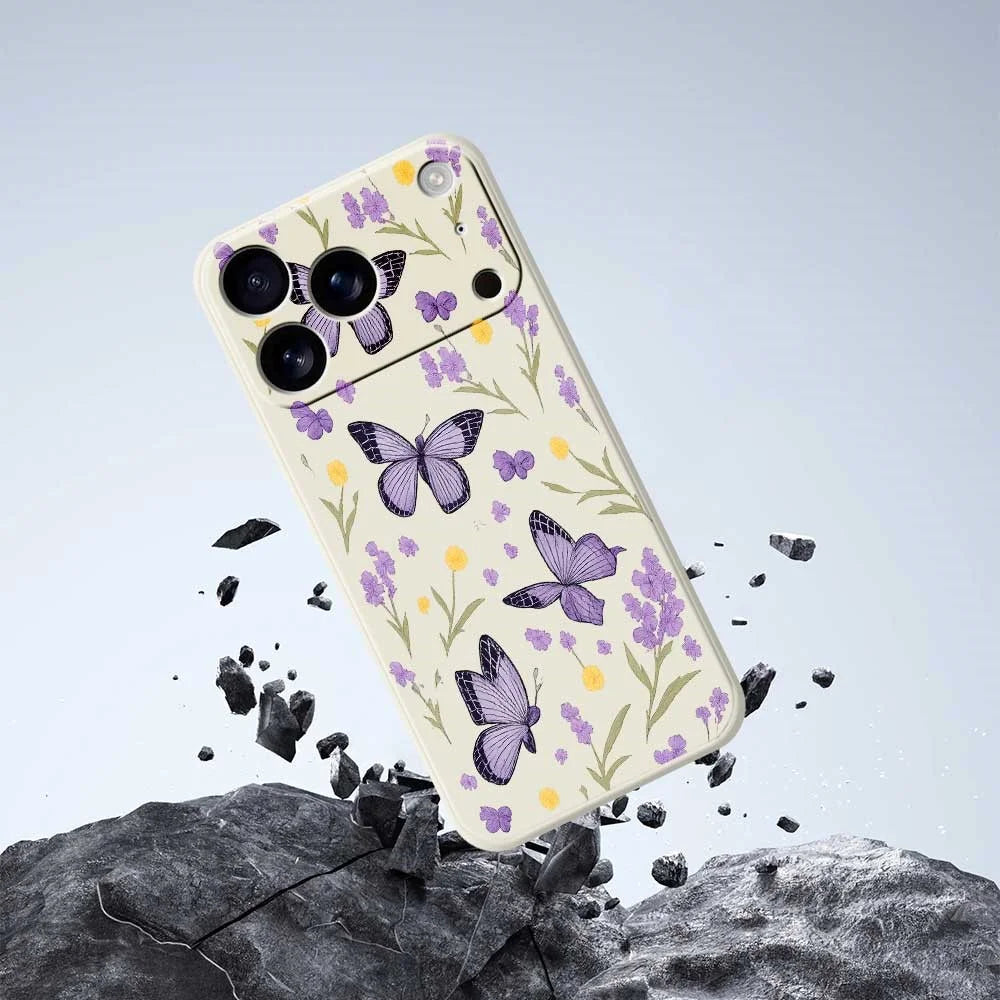 For iPhone 18 Pro Max / 17 Pro Max Case Purple Butterflies Pattern Printing Straight Edge TPU Phone Back Cover - Beige - 7