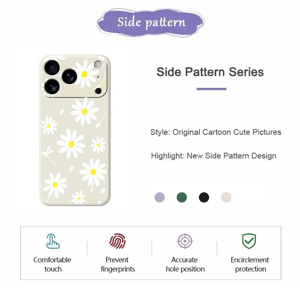 For iPhone 18 Pro Max / 17 Pro Max Case White Daisy Pattern Printing Straight Edge TPU Phone Back Cover - Beige - 2