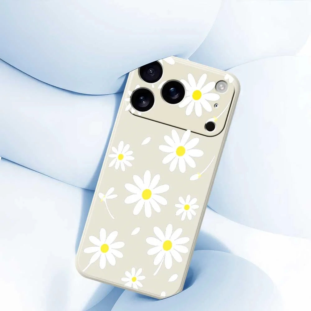 For iPhone 18 Pro Max / 17 Pro Max Case White Daisy Pattern Printing Straight Edge TPU Phone Back Cover - Beige - 5