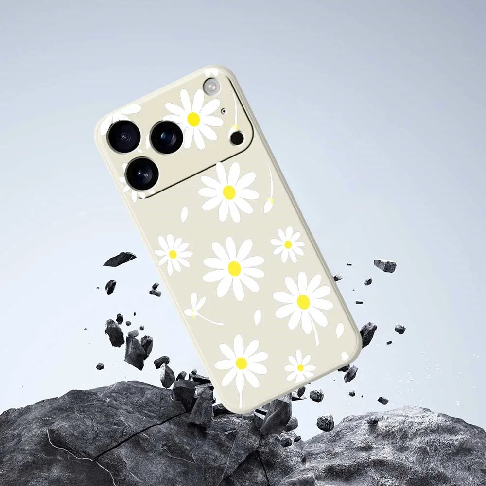 For iPhone 18 Pro Max / 17 Pro Max Case White Daisy Pattern Printing Straight Edge TPU Phone Back Cover - Beige - 7