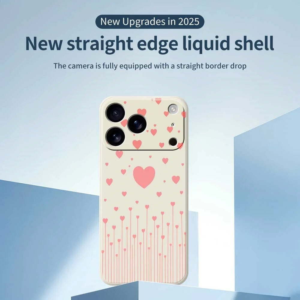 For iPhone 18 Pro Max / 17 Pro Max Case Pink Love Pattern Printing Straight Edge TPU Phone Back Cover - Beige - 3
