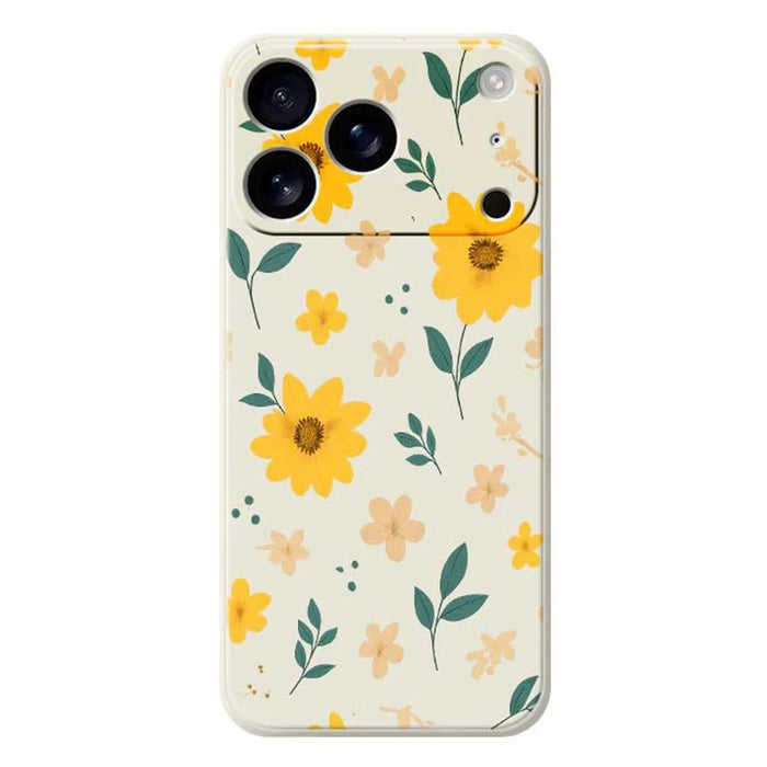 For iPhone 18 Pro Max / 17 Pro Max Case Yellow Floral and Leaves Pattern Printing Straight Edge TPU Phone Back Cover - Beige - 1