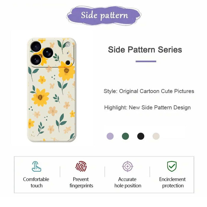 For iPhone 18 Pro Max / 17 Pro Max Case Yellow Floral and Leaves Pattern Printing Straight Edge TPU Phone Back Cover - Beige - 2